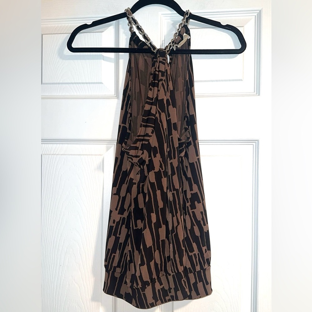 Michael Kors Brown and Black Chain Halter Blouse